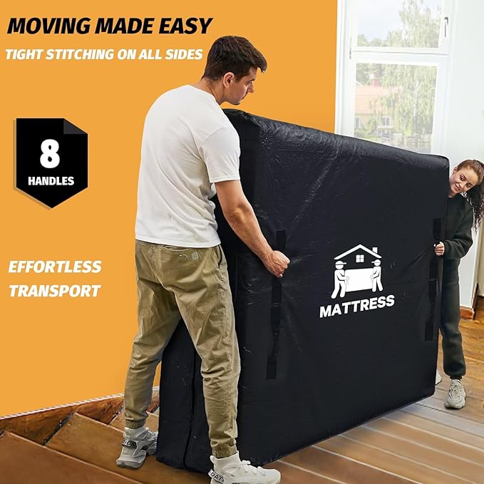 Mattress Bags for Moving, BETU Mattress Protector Waterproof Mattress Cover Queen Size Storage Bags with 8 Heavy-Duty Handles and Zipper for Bed Extra Thick Large Reusable(2 Pack, 82"x62"x15" Black)