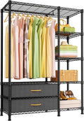 Ulif F3 Heavy Duty Clothes Rack（With Fabric Drawers）Freestanding Clothing Racks for Hanging Clothes，Adjustable Closet Organizer System，Portable Garment Rack 40" W x 15" D x 72" H，Max Load 700LBS，Black