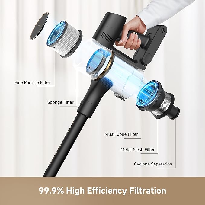 DREAME Cordless Stick Vacuum R20 Pure, 150AW Powerful Suction, Celeste LED Illumination, Anti-Tangle, Hard Floor & Carpet Cleaning, Up to 90Min Runtime, LED Screen, Lightweight, Versatile Attachments