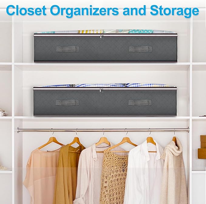 Budding Joy 60L Under Bed Storage Containers, Storage Bins with Clear Lids, Foldable Closet Organizers for Clothes, Blankets, Shoes, Bed Sheets, Comforter, Wrapping Paper, Home Dorm Storage