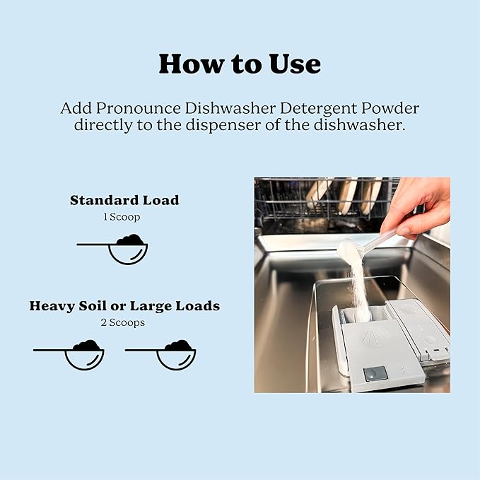 Pronounce Dishwasher Detergent Powder - Cleaner Ingredients, Fragrance Free - Ultra Concentrated, Cuts Grease and Grime, Dishwasher Pods Alternative (Residue-Free). (80 Loads, Unscented)
