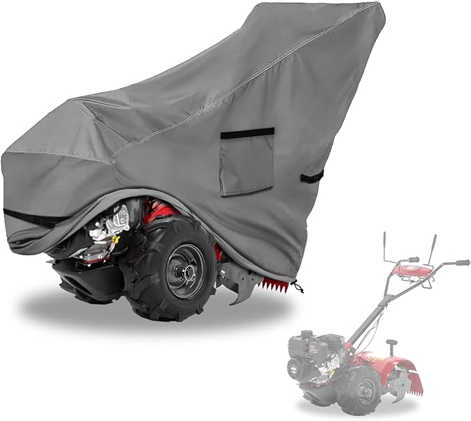 Okcool Gas Rototiller Cover,Waterproof Heavy Duty 600D Rear Tine Tiller Cover, Universal Tiller Cover with Air Vent (Grey)