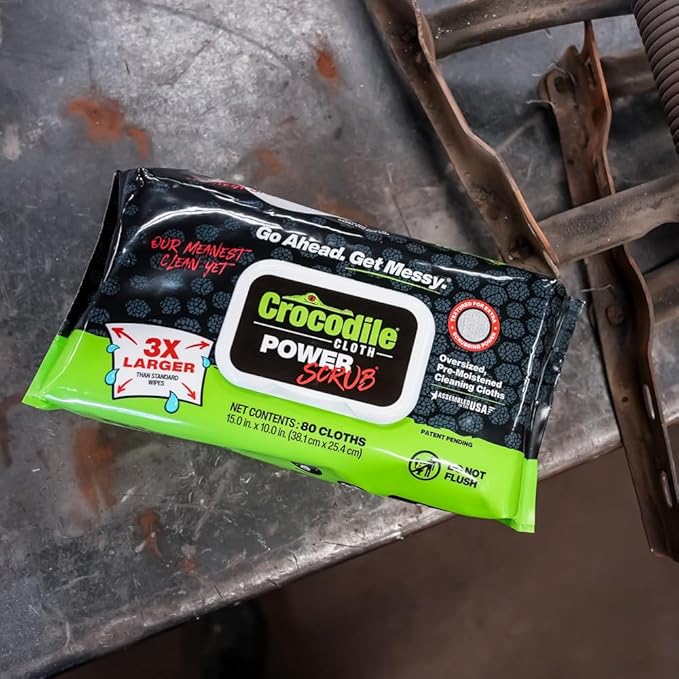 Crocodile Cloth PowerSCRUB - 40 (15" x 10") Heavy Duty Cleaning Wipes - Dual-Surface Cloths, Moist, Absorbent, & Disposable - Safe on Skin & Multiple Surfaces