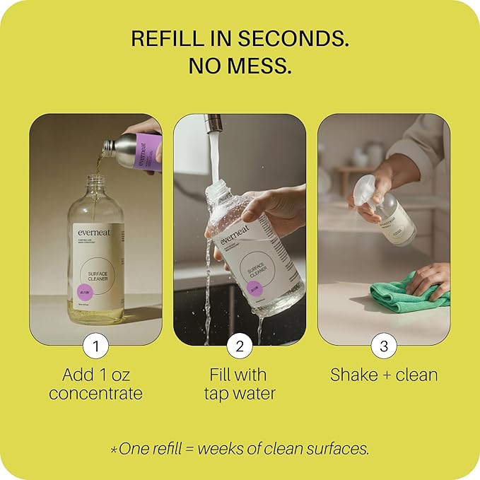 Everneat Probiotic Surface Cleaner Concentrate – Cleans for Days, Refillable, Non-Toxic | Plastic Spray Bottle | Lavender, Clary Sage, Copaiba & Orange | 1 oz (Just Add Water)