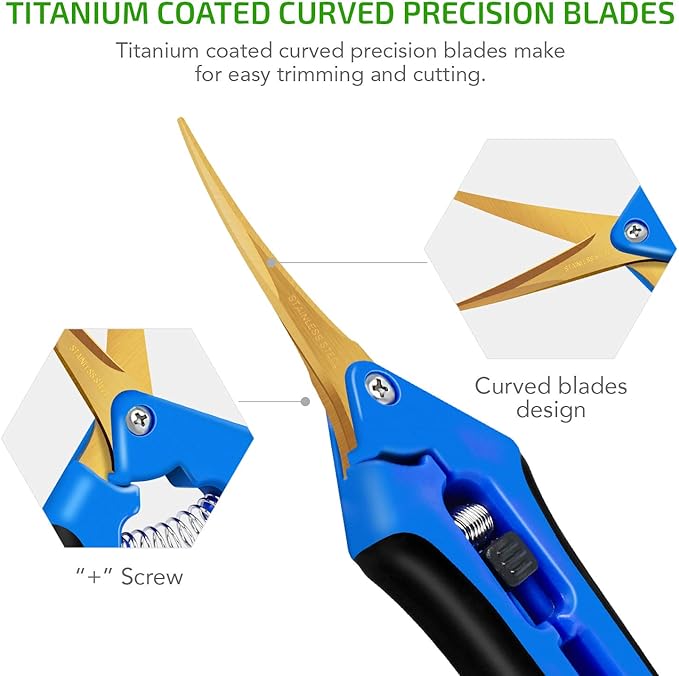 iPower GLPRNR6BLTI 6.5" Pruning Shear Hand Pruner for Gardening Potting with Titanium Coated Curved Precision Blades, 1-Pack, Blue