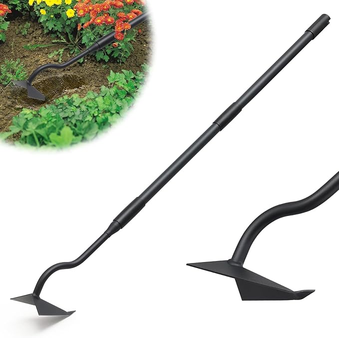Lilyvane Garden Hoe, Heavy Duty Plow Hoe Garden Tool for Plowing,Cultivating, Trenching, Ridging, Weeding, Loosening Soil, 55 Inch Long Handle, V Shaped Sharp Triangle Hoe, Gardening Hand Tools