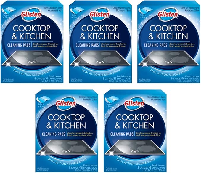 Glisten GC0608T Cooktop & Kitchen Cleaning, 8 Large/16 Small Pads Per Box, 5 Pack