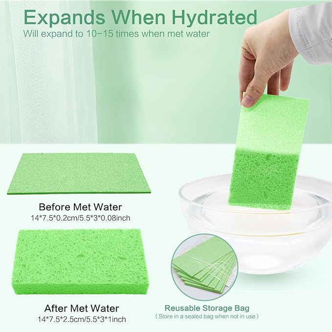 Large Cellulose Sponges, Kitchen Sponge for Dish, Thick Heavy Duty Scrub Pads, Non-Scratch Scrubber for Household/Cookware/Bathroom/Office/Boat 5.5" x 3" x 1" (7 Pack) Green