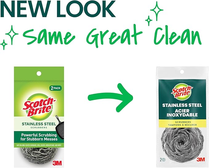 Scotch-Brite Stainless Steel Scrubbers, Scouring Pads for Cleaning Tough Baked-On Messes, Metal Scrubbers for Cleaning Dishes, 48 Scrub Pads