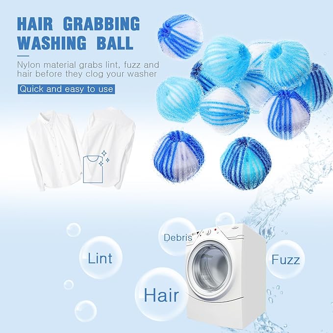 Blulu 12 Pieces Pet Hair Remover for Laundry Dryer Balls Reusable Washing Machine Hair Catcher Pet Dog Cat Catcher Lint Remover (Blue Set)