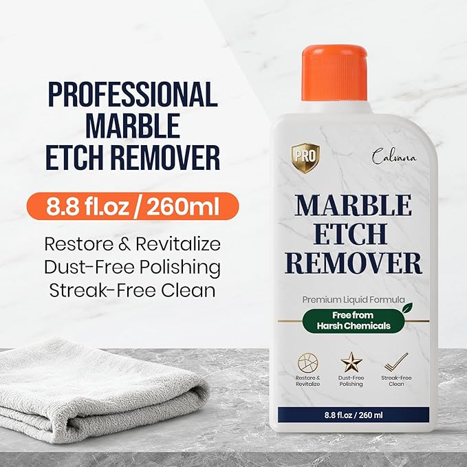 Professional Marble Etch Remover 8.8 fl. oz, Effective on Limestone, Travertine, Alabaster & Onyx, Removes Stains, Dull Spots, Water Rings & Light Scratches, Dust-Free Polishing