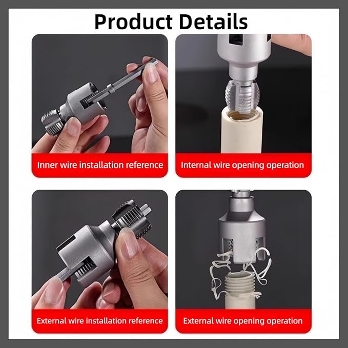 Integrated Internal & External Pipe Threading Tool, PVC Dual-function Pipe Threading Tool for 1/2" & 3/4" Pipes, Electric Drill Compatible PVC & Plastic Pipe Threader Kit for Home Repair (3/4")