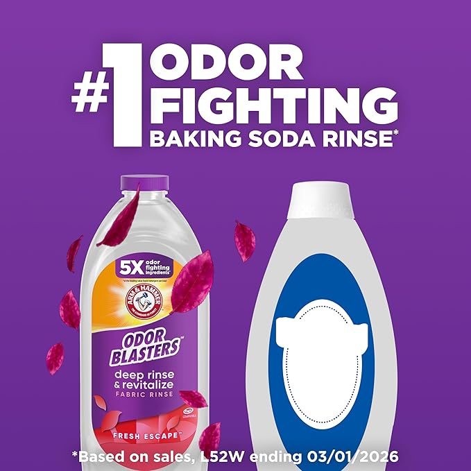 ARM & HAMMER Odor Blasters Deep Rinse and Revitalize Fabric Rinse, Laundry Additive, Eliminates Sweat and Musty Odors, Fresh Escape Scent, 50 fl oz