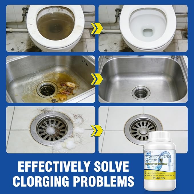 Powerful Drain Clog Remover, 260g Pipeline Dredging Agent & Drain Cleaner Fast Dissolves Hair, Paper Scraps, Food, Grease & Soap Scum, Unclog Sink Drains, Kitchen sinks, Shower pipes, Toilet
