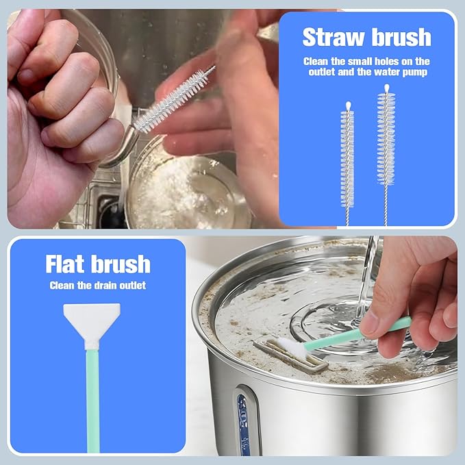 XANGNIER Water Fountain Cleaning Kit,Dog and Cat Water Fountain Cleaner Brushes Kits,Pet Drinking Dispenser Washing Kit with Sponge Wipe,Handle Brush,Crevice Brush,Cotton Swab,Storage Bag,10 Pcs