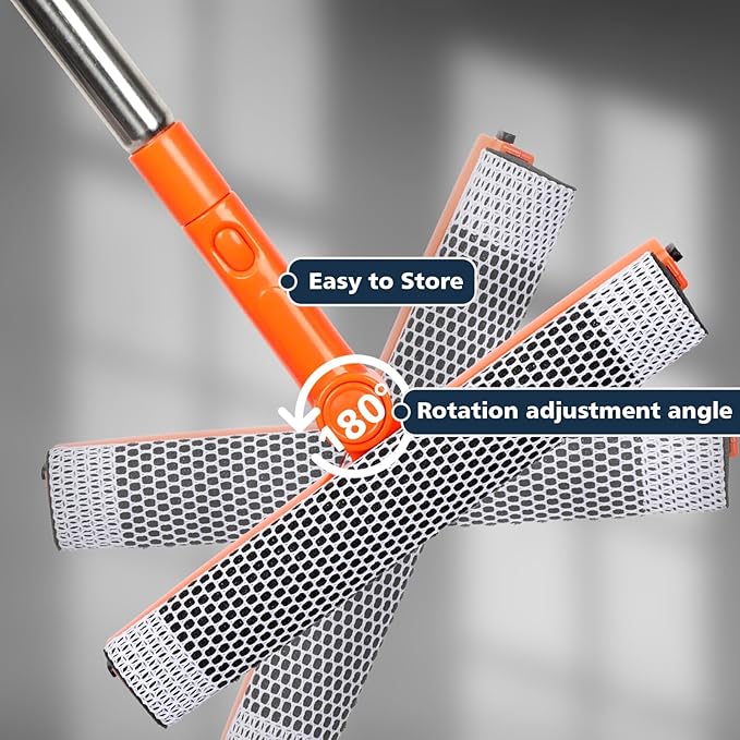 Professional Window Squeegee,2 in 1 Squeegee Window Cleaner with Long Stainless Steel Handle,Sponge Car Window Squeegee for Gas Station, Glass,Shower (Sponge Style)