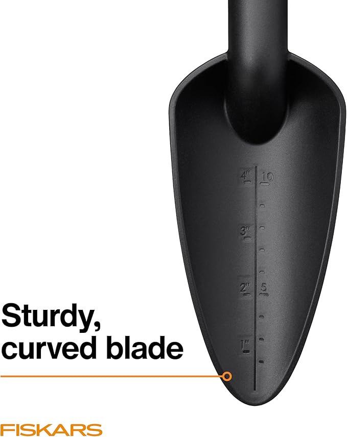 Fiskars Eco Trowel with Curved Spade, Ergonomic Handle, UV Resistance, Durable, Eco-Friendly Tool for Planters and Garden Beds