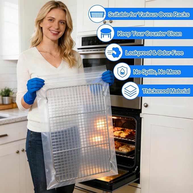 Palksky Oven Rack Cleaning Bags, 3 Sizes Heavy Duty No Scrub Oven Rack Cleaning Bags, Reusable Leak-Resistant PE Bags for Deep Soaking Grill Grates, BBQ Racks, No Cleaner Included, 16 Packs