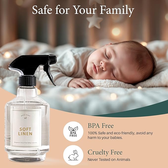 Chakra Freshener Fabric Spray - Long-Lasting Multi-Purpose Laundry Scent for Bedding, Clothes & Home Fabric Deodorizer, Luxury Room Deodorizer, Linen Spray w/Trigger, 33.8 fl oz, Soft Linen