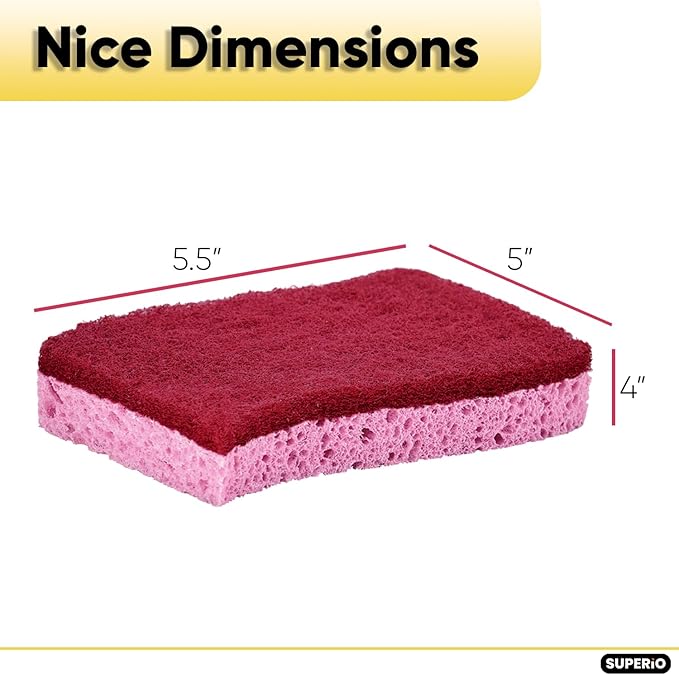 Kitchen Sponges for Washing Dishes, Non-Scratch Cellulose Dish Scrub Sponges, Cleaning Sponges for Household Use, Safe Cleaning Products, Kitchen Sponges Pack of 24, by Superio