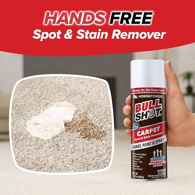 Horsepower Bull Shot Carpet Spot & Stain Remover by Horsepower, AS SEEN ON TV, Made In USA, Just Point & Spray, Stain-Lifting Foam-Action, Pet Stains & Odors, Coffee, Soda, Wine, Stains, 2 Pack