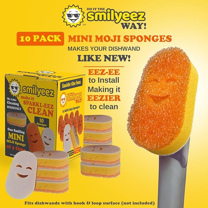 Smilyeez No Plastic Mini Moji Scrubbing Sponge Refills for Scotch Brite Dishwand (10 Pack)