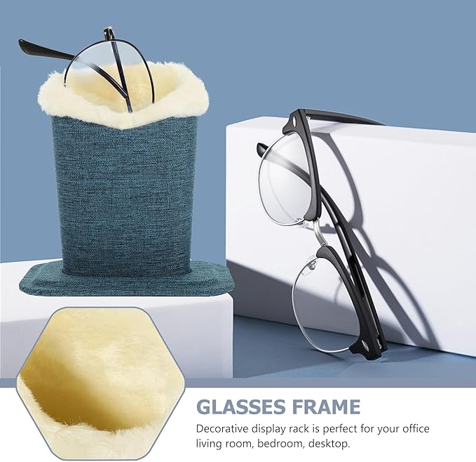 SEWACC Linen Fabric Glasses Holder Stand 2pcs, Plush-Lined Eyewear Organizer Base for Sunglasses and Reading Glasses, Convenient Desktop Storage for Nightstand and Office Use