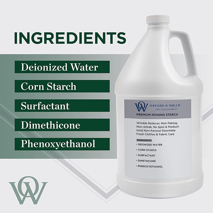 Oxford & Wells Premium Wrinkle Releaser Spray Starch - Ironing Spray, Fragrance-Free, Non-Aerosol Fabric Care - Non-Flaking, Non-Streaking, Gentle on Fabrics - Wrinkle Spray for Clothes - 128 Ounce