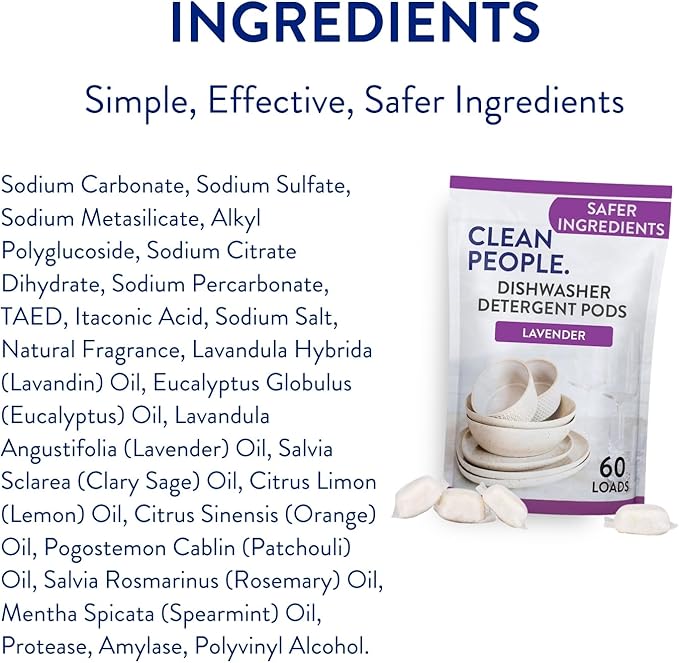 The Clean People Dishwasher Detergent Pods | Cuts Grease and Rinses Sparkling Clean | Residue-Free | Lavender, 60 Pack
