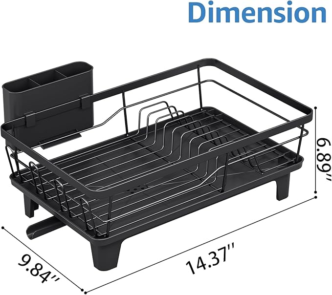 Urackify Compact Dish Drainer for Kitchen Counter - Expandable Large Capacity Drying Rack with Removable Cutlery Holder, Anti-Rust Plate Rack, Non-Slip Feet