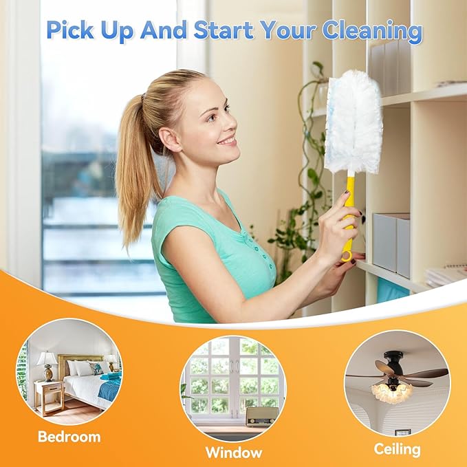 30 Pack Dusters Refills Compatible with Swiffer Duster Handle Models, 180° One Sided Duster Refills for Short and Extendable Handles, with 1 Pack Handle