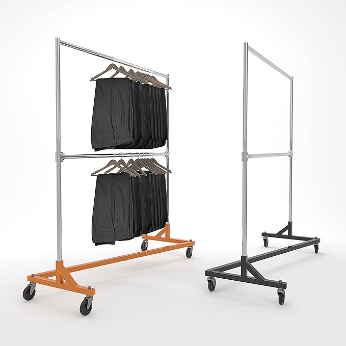 Econoco Commercial Garment Rack - Rolling Clothes Rack, Heavy Duty (Z Rack with Add On Hang Bar, Black)