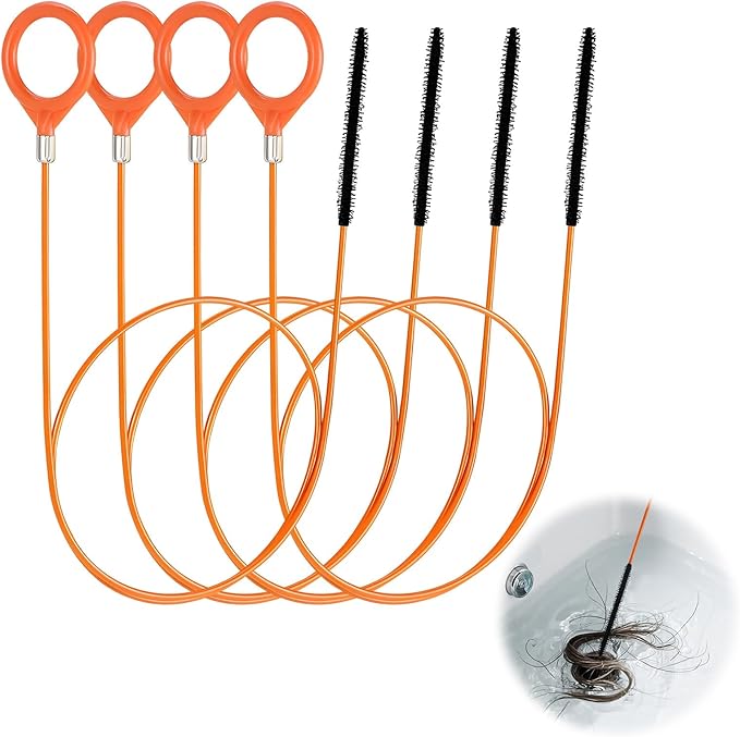 4Pcs 32 Inch Drain Snake Hair Clog Remover Tool Set, Long Flexible Anti-Break Plumbing Snake for Shower, Bathroom Sink, Tub and Pipe Drains, Easy Hair Catcher and Cleaner for Home Use