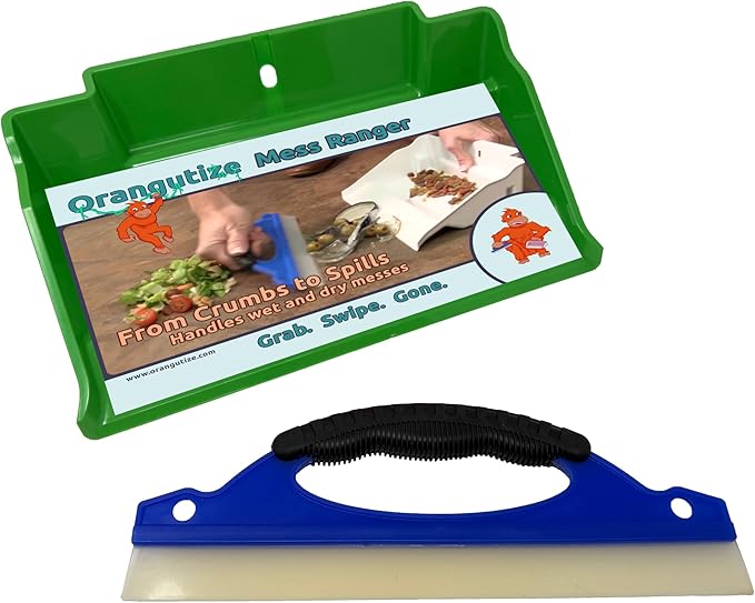 Mess Ranger | Patented Wet/Dry Cleanup Tool with Ramp & Reservoir | Captures 12oz of Liquid Spills & Pet Messes | Squeegee & Dustpan Set for Kitchen or Shop | Replace Paper Towels (Green)