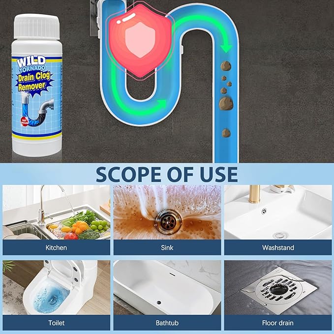 Wild Tornado Pipe Dredge, Fast Foaming Drain Clog Remover for Sink & Kitchen (4pcs)
