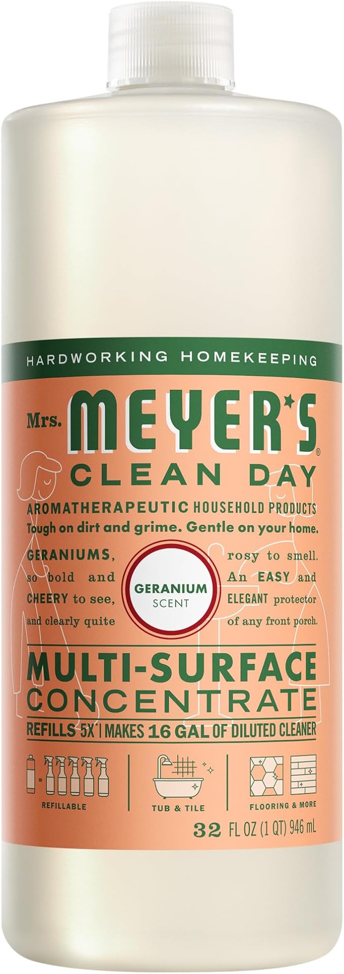MRS. MEYER'S CLEAN DAY Multi-Surface Everyday Concentrate, Geranium Scent, 32 Fl Oz Bottle
