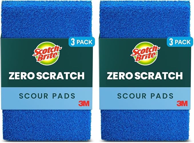 Scotch-Brite® Zero Scratch Scour Pad, 3 Scrubbing Pads, Non-Scratch Scouring Pads for Kitchen and Dish Cleaning (Pack of 2)