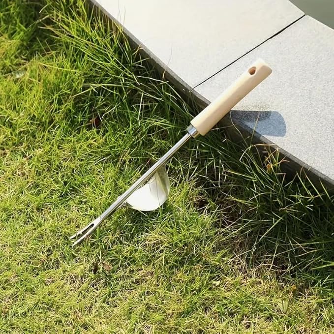 Comimark 1pc Wood Handle Stainless Steel Garden Weeder, Hand Weeding Removal Cutter Puller Tools, Multifunction Weeder Transplant