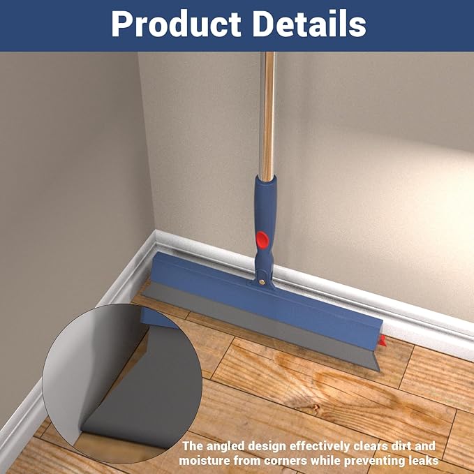 Floor Squeegee for Concrete Floor, 15.8" Large Heavy Duty Squeegee for Floor with 60" Adjustable Handle, 2-in-1 Silicone & EVA Blade for Garage,Concrete,Tile,Bathroom,Window Glass Cleaning