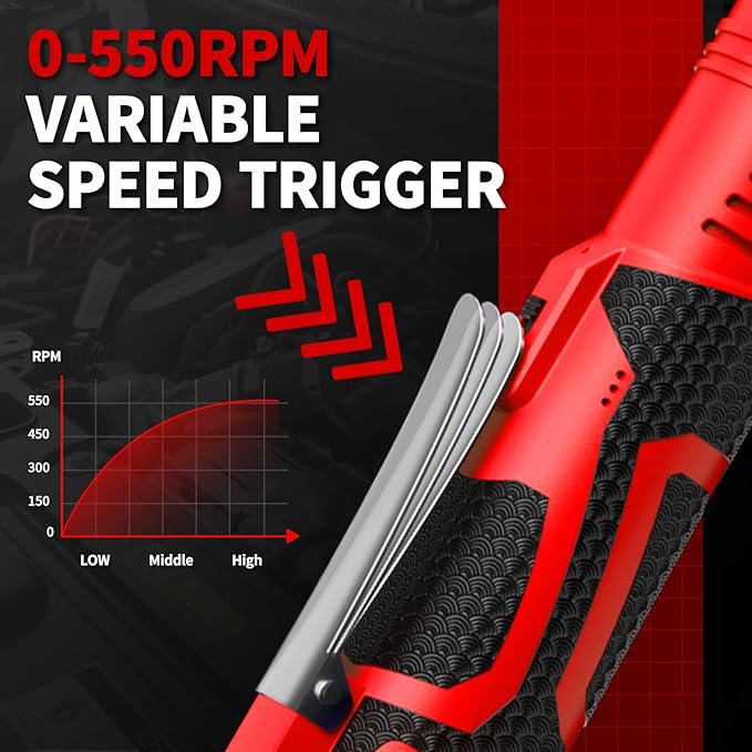Electric Ratchet Wrench Set,40 Ft-lbs, 550 RPM, 16.8V Cordless Ratchet Wrench 3/8", Variable Speed Power Ratchet Tool Kit with 1/4" Adapter, LED Light, 2 * 2.0Ah Batteries and Fast Charger