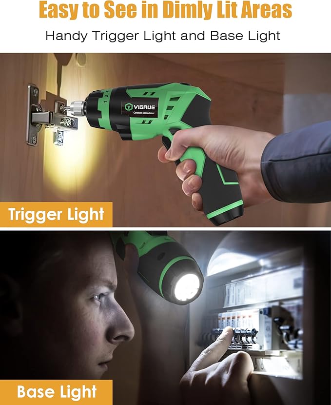 VIGRUE Cordless Screwdriver, Rechargeable Electric Screwdriver with LED Light, Flexible Shaft