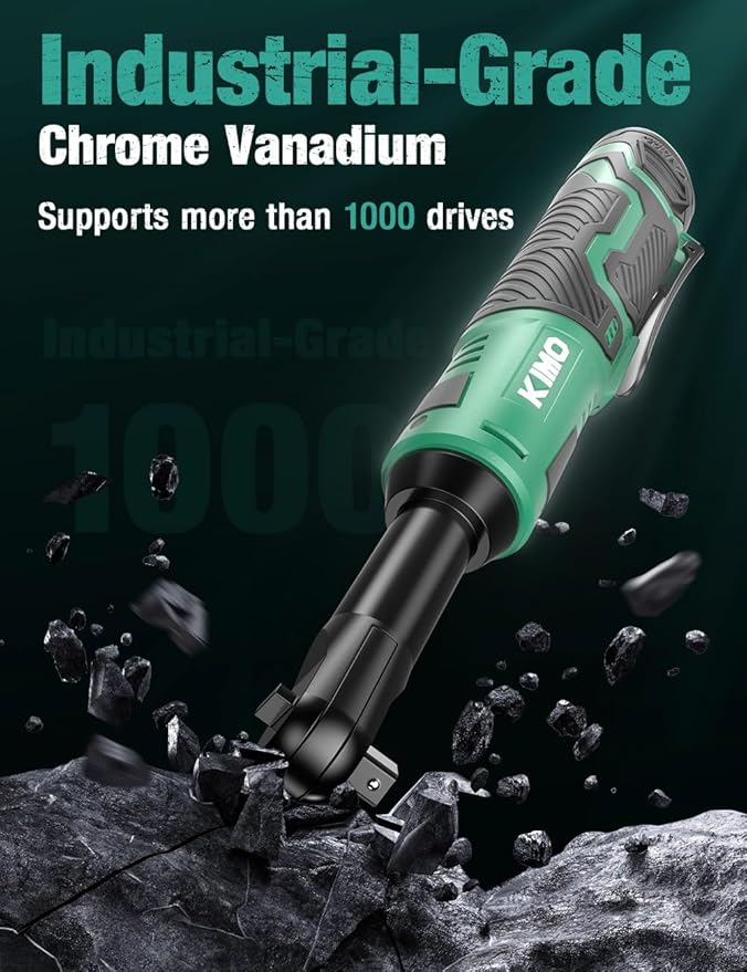 KIMO 3/8" Extended Electric Ratchet Wrench Set, 400RPM 40Ft-Lbs 12V Cordless Ratchet Wrench w/ 2x2.0 Ah Batteries, 1Hour Charger, 7Sockets & 1/4" Adapter, Power Ratchet with Variable Speed & LED Light