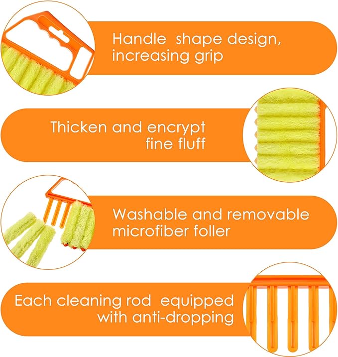 4 Pcs Window Venetian Blind Cleaner Duster Tool 7 Finger Blind Rush and Shutter Cleaner Brush Hand-held Window Shutter Air Conditioner Duster for Dirt(Orange, Blue, Red)