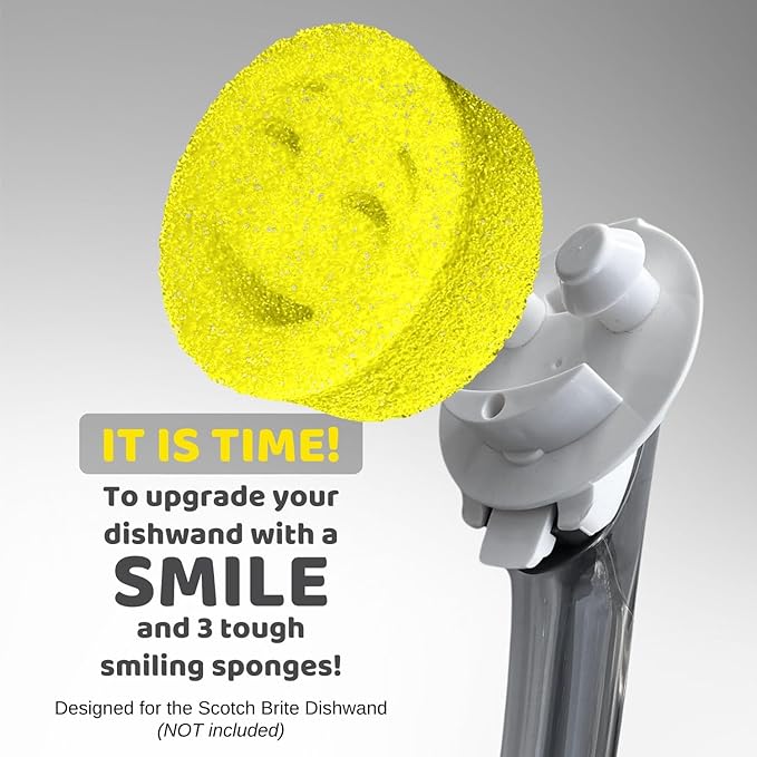 Smilyeez Smile Head for Scotch Brite Dishwand with Yellow Scrub Moji Sponges