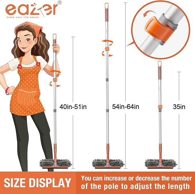 Eazer 65'' Squeegee Window Cleaner 2 in 1 Rotatable Window Cleaning Tool Kit with Telescopic Pole, Window Washing Equipment with Bendable Head for Indoor/Outdoor Window and Car Glass