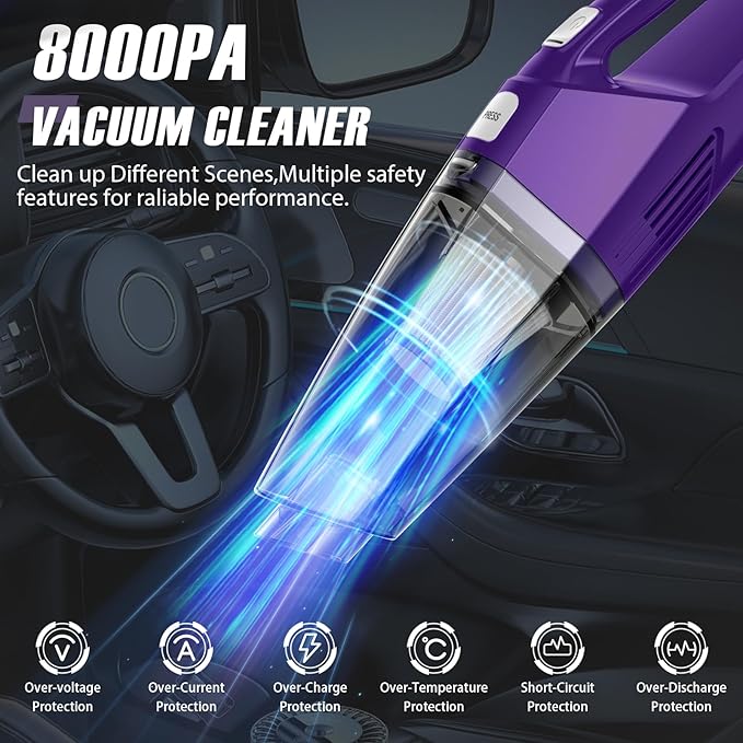 Bossdan Handheld Vacuum Cordless – Car Vac Portable with 8KPA & Multi Accessories & Low Noise, Lightweight Hand Held Vacuum Cordless Rechargeable for Car/Home/Dust/Pet Hair, Mine Portable Vacuum