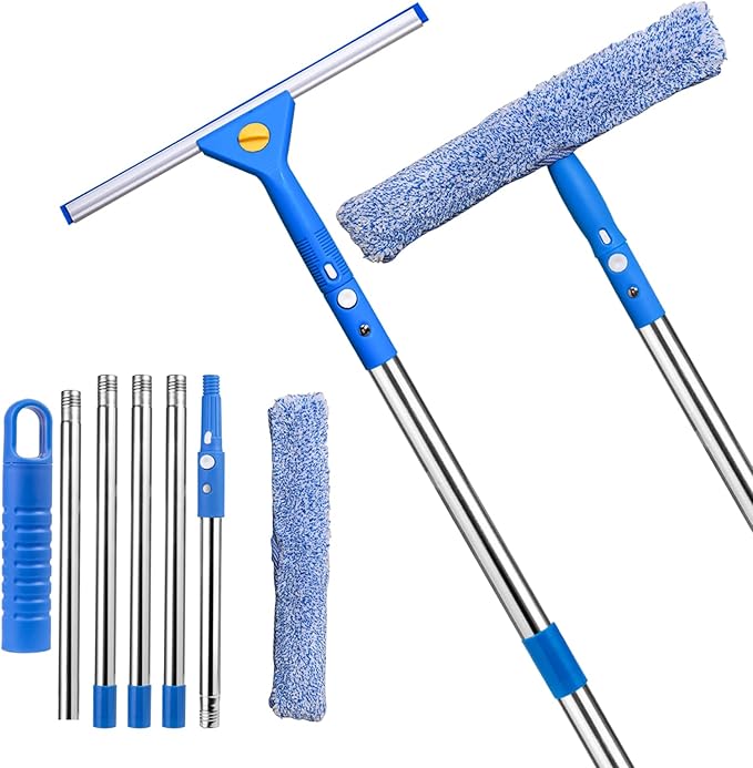 Professional Window Cleaning kit, 2-in-1 Window Squeegee with 78" Extension Poles, Suitable for Indoor & Outdoor Window, High Glass, High Windows, Multi-Purpose Car Windshield Cleaning