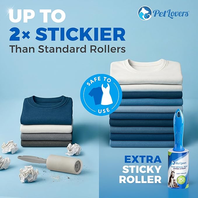 PetLovers Extra Sticky Lint Roller Value Set 270 Sheets for Pet Hair Removal and Clothes, Dog and Cat Lint Remover, 3 Pack