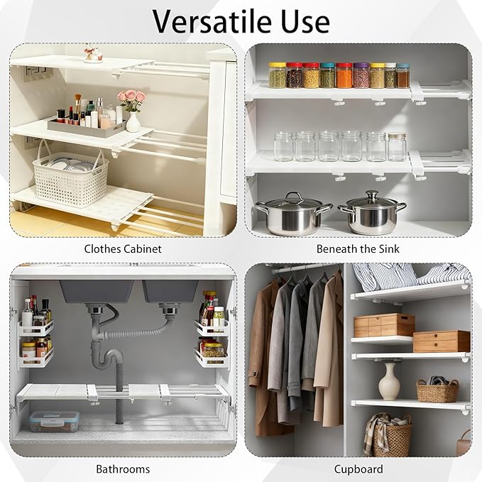 5 Pcs Closet Tension Shelf Rod Expandable Adjustable 10.83-18.3 inch Shelf Locker, Wardrobe Storage Organizer, Cabinet Layered Divider Separator, for Cabinet Kitchen Bathroom
