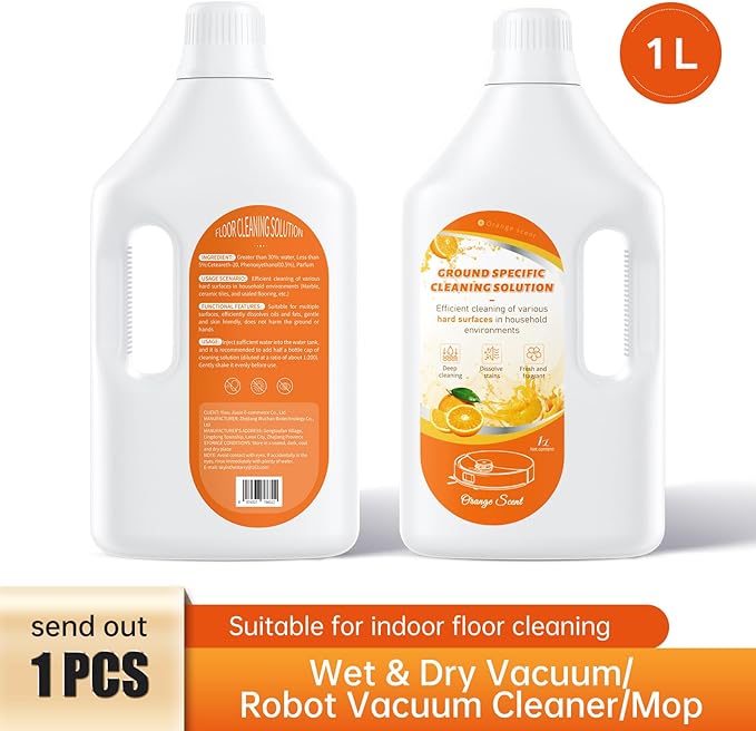 1L Sweet Orange Floor Cleaning Solution Compatible with Roborock&Eufy&iRobot&Ecovacs&Dreame&Shark, Fragrance Deodorization, Deep Cleans for Multiple Hard Floors, Suitable With All Robot Vacuum